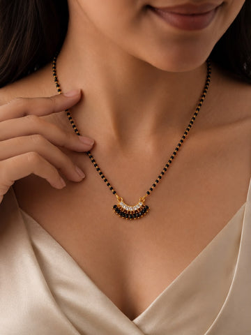 Gold Tone Black Bead Diamond Mangalsutra for Women | Elegant Daily Wear Mangalsutra