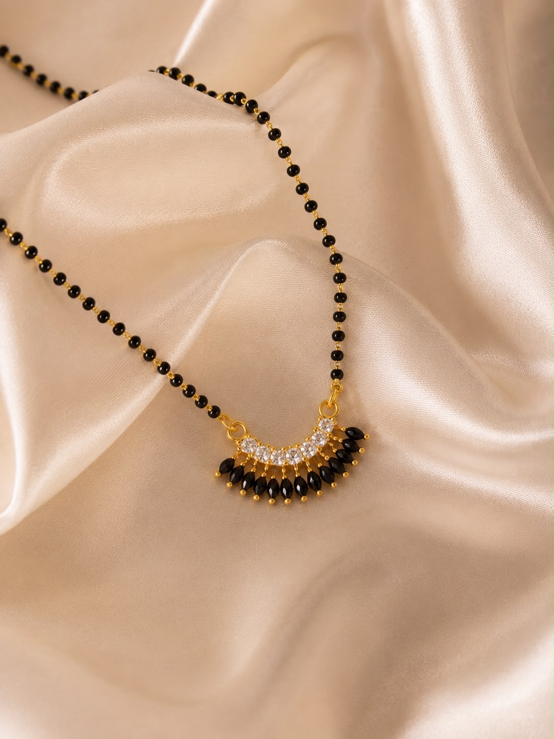 Gold Tone Black Bead Diamond Mangalsutra for Women | Elegant Daily Wear Mangalsutra