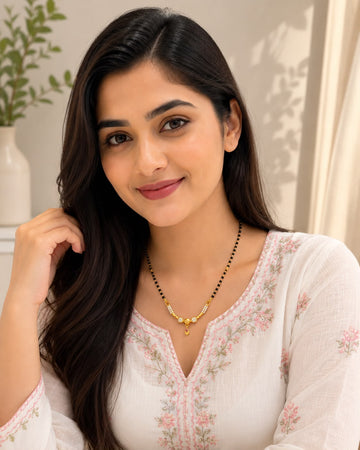 Gold Tone Diamond Mangalsutra for Women | Traditional Black Bead Daily Wear Mangalsutra