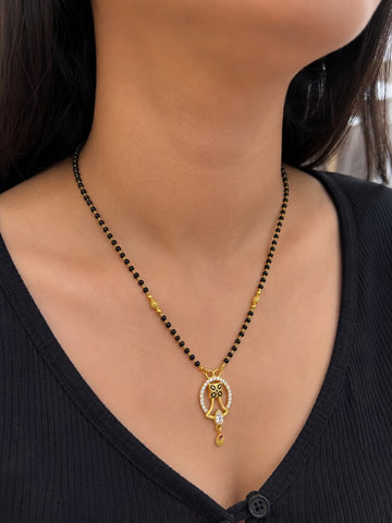 Gold Tone Designer Diamond Mangalsutra for Women | Traditional Black Bead Daily Wear Mangalsutra