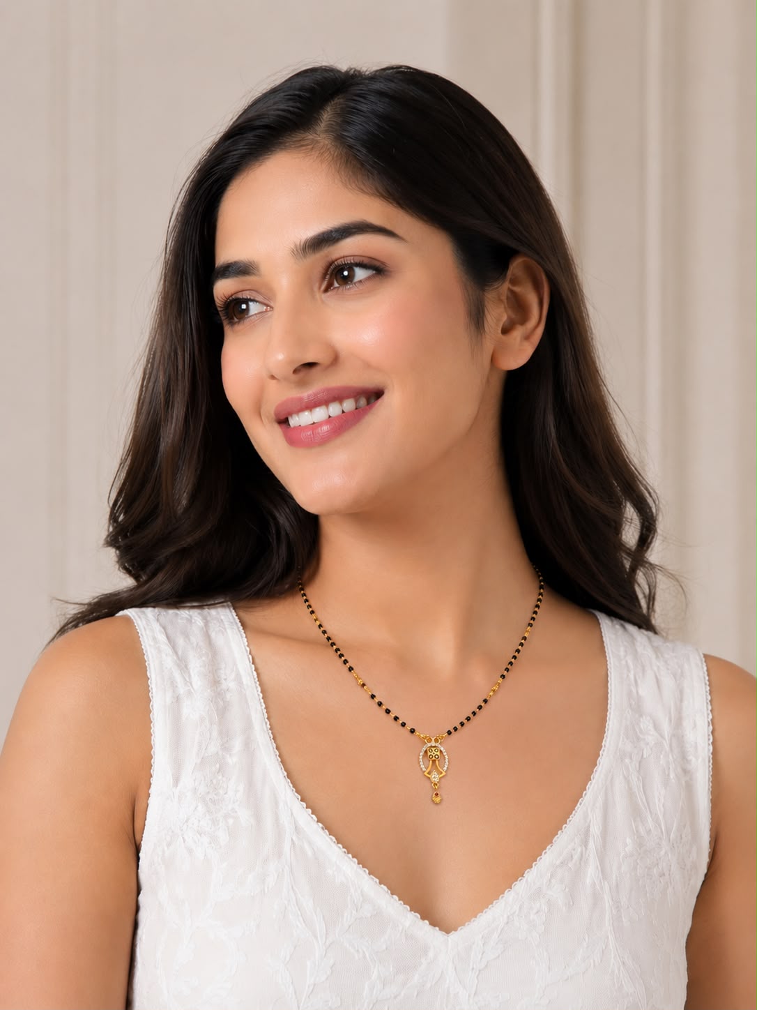 Gold Tone Designer Diamond Mangalsutra for Women | Traditional Black Bead Daily Wear Mangalsutra