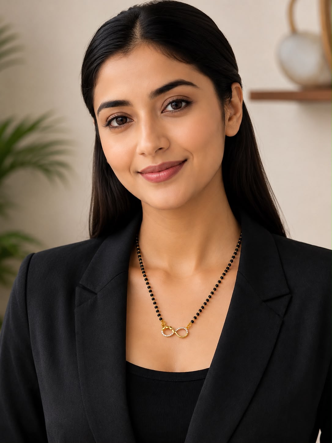 Gold Tone Infinity Diamond Mangalsutra for Women | Minimal Daily Wear Black Bead Mangalsutra