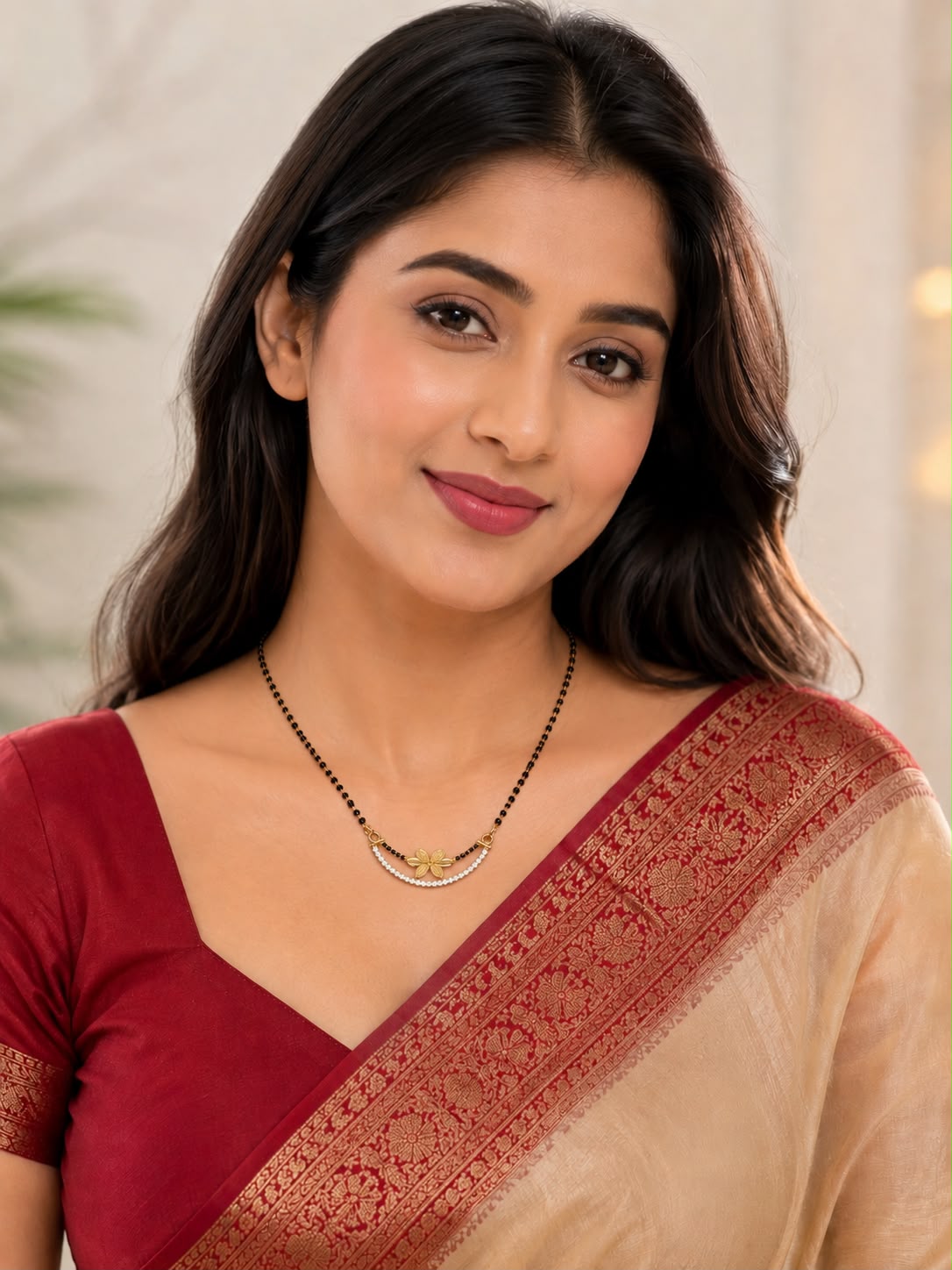 Gold Tone Floral Diamond Mangalsutra for Women | Elegant Daily Wear Mangalsutra