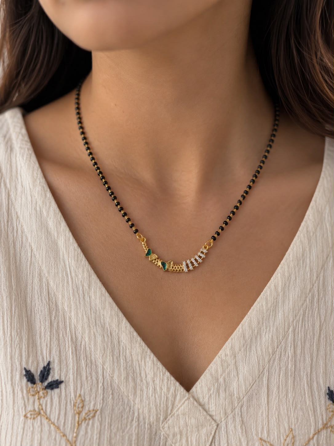 Gold Tone Green Stone Diamond Mangalsutra for Women | Elegant Daily Wear Mangalsutra