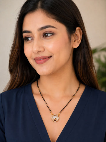 Gold Plated Pearl Initial Mangalsutra for Women | Daily Wear Black Bead Mangalsutra