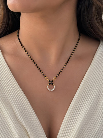 Gold Plated Floral Circle Mangalsutra for Women | Black Bead Daily Wear Mangalsutra