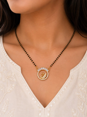 Gold Plated Swan Mangalsutra for Women | Daily Wear Black Bead Mangalsutra