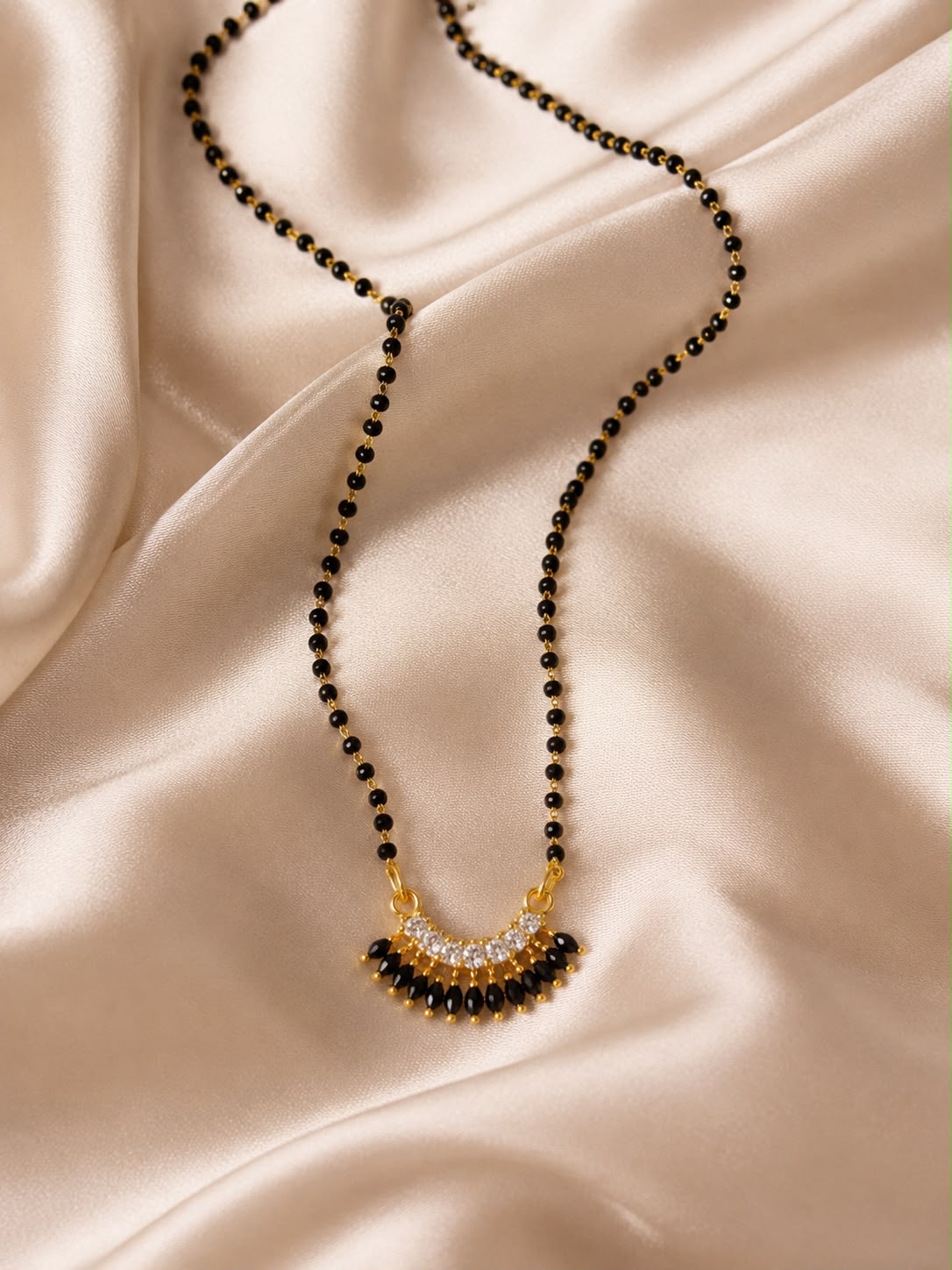 Gold Tone Black Bead Diamond Mangalsutra for Women | Elegant Daily Wear Mangalsutra